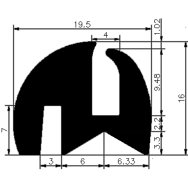 KL - G275 19,5×16 mm - stabilizing EPDM profiles - Stabilizing and stretcher profiles KL - G275 19,5×16 mm - stabilizing EPDM profiles - Stabilizing and stretcher profiles