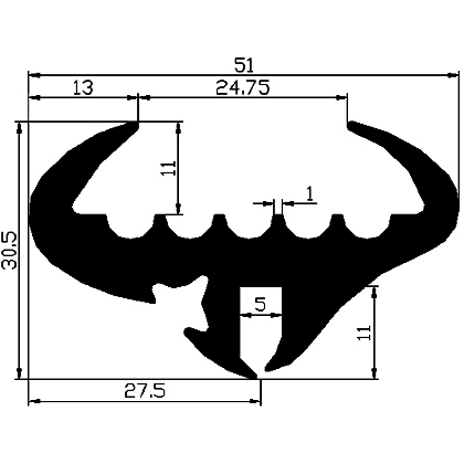 KL - G315 30,5×51 mm - stabilizing EPDM profiles - Stabilizing and stretcher profiles KL - G315 30,5×51 mm - stabilizing EPDM profiles - Stabilizing and stretcher profiles