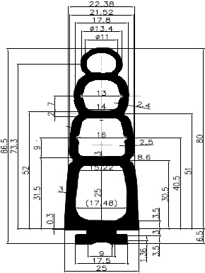 RT G525 86,5×25 mm - EPDM rubber profiles - Sliding door – finger-guard profiles RT G525 86,5×25 mm - EPDM rubber profiles - Sliding door – finger-guard profiles
