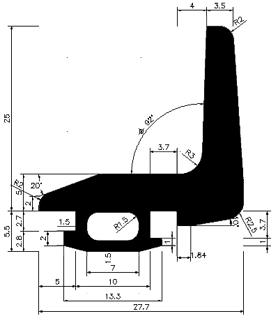 RT - G592 25×27,7 mm - EPDM rubber profiles - Sliding door – finger-guard profiles RT - G592 25×27,7 mm - EPDM rubber profiles - Sliding door – finger-guard profiles