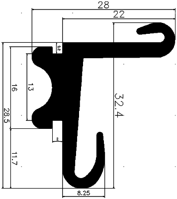 RT - G690 28×28,5 mm - EPDM rubber profiles - Sliding door – finger-guard profiles RT - G690 28×28,5 mm - EPDM rubber profiles - Sliding door – finger-guard profiles