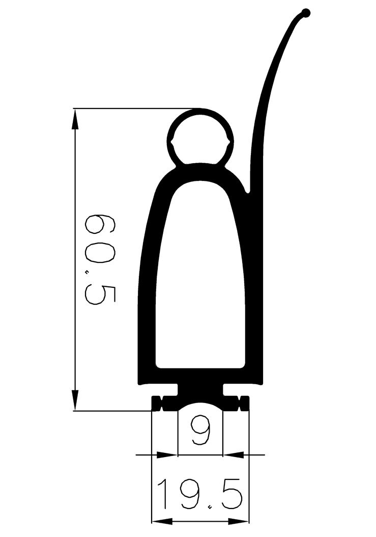 RT G397 60,5×50 mm - EPDM rubber profiles - Sliding door – finger-guard profiles RT G397 60,5×50 mm - EPDM rubber profiles - Sliding door – finger-guard profiles